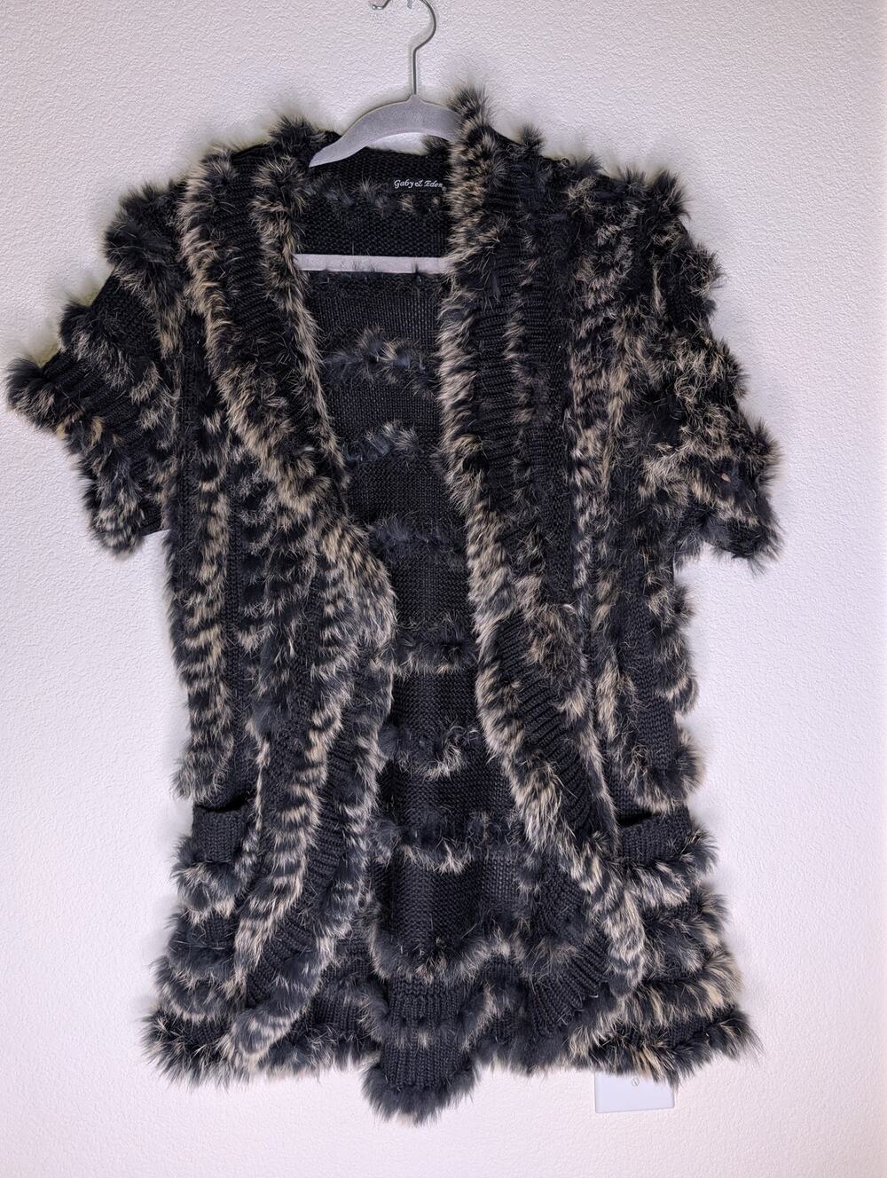 Gaby & Eden Women's 100% Genuine Rabbit Fur Open Vest Cardigan L Mob Wife Luxe